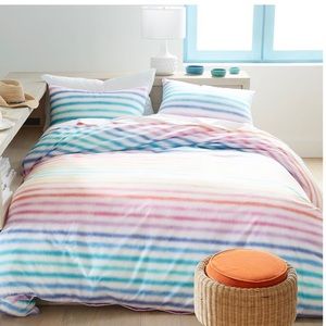 Rainbow stripe organic duvet cover and sham